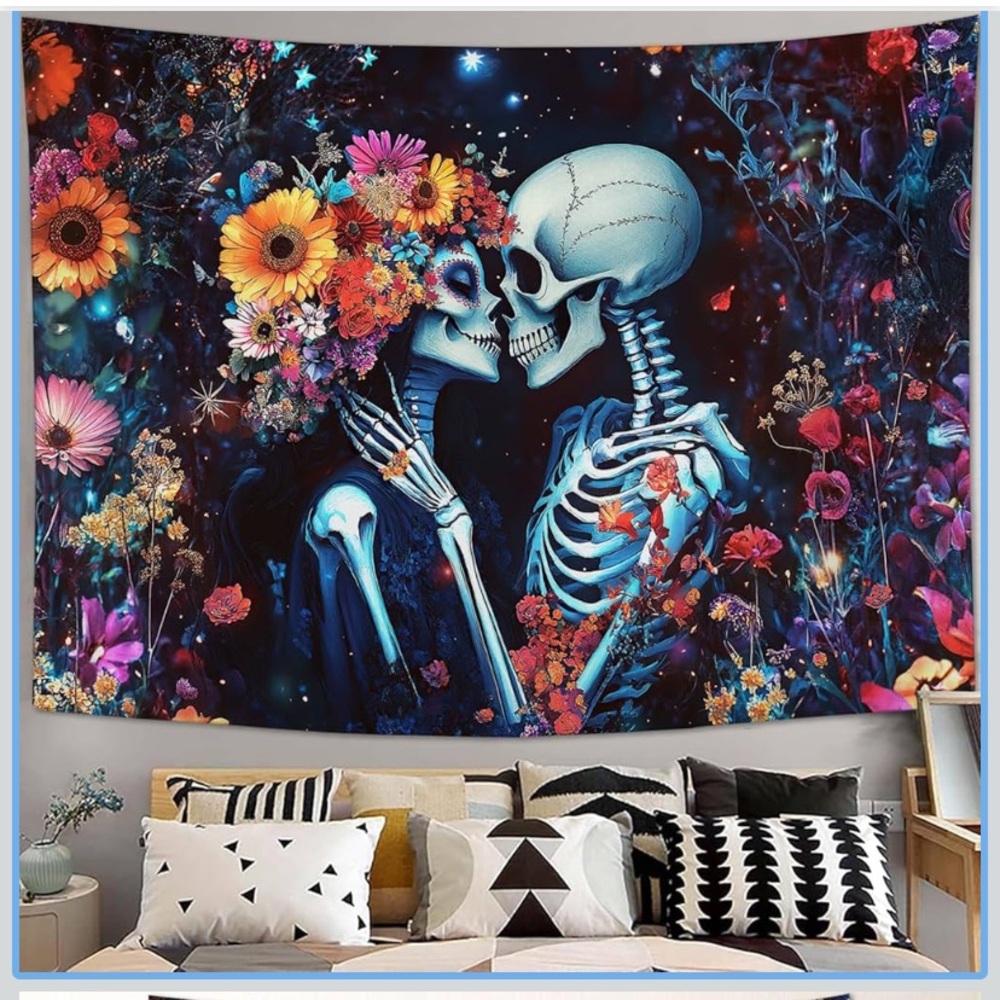 Floral Skeleton Tapestry - Multicolor Wall Art